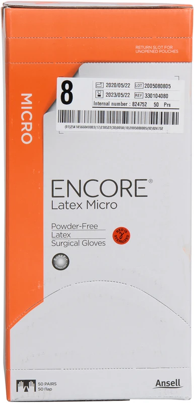 ENCORE® Latex Micro Packung 50 Paar puderfrei, braun, Größe 8 ENCORE® Latex Micro Ansell