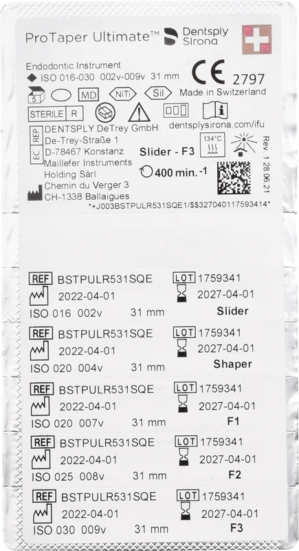 ProTaper Ultimate™ Sortiment 5 Stück 31 mm (Slider, Shaper, F1, F2, F3)