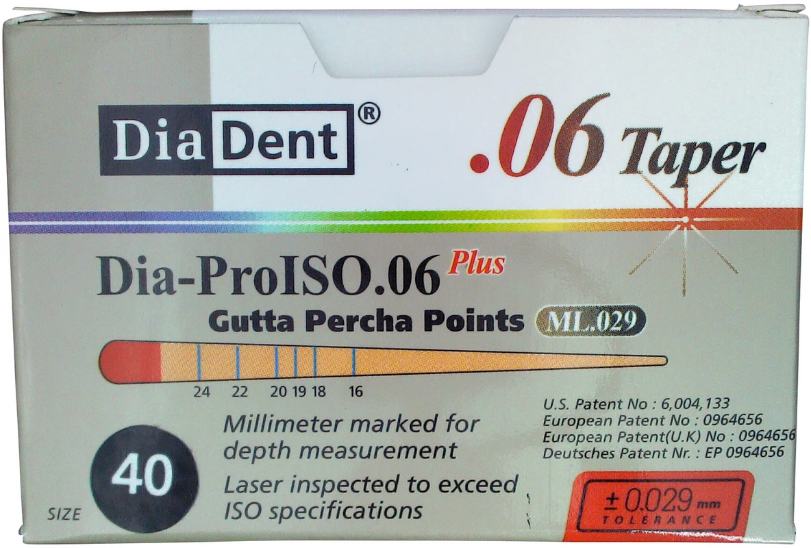 DiaDent® Dia-Pro Guttaperchaspitzen Packung 60 Stück Taper.06, ISO 040