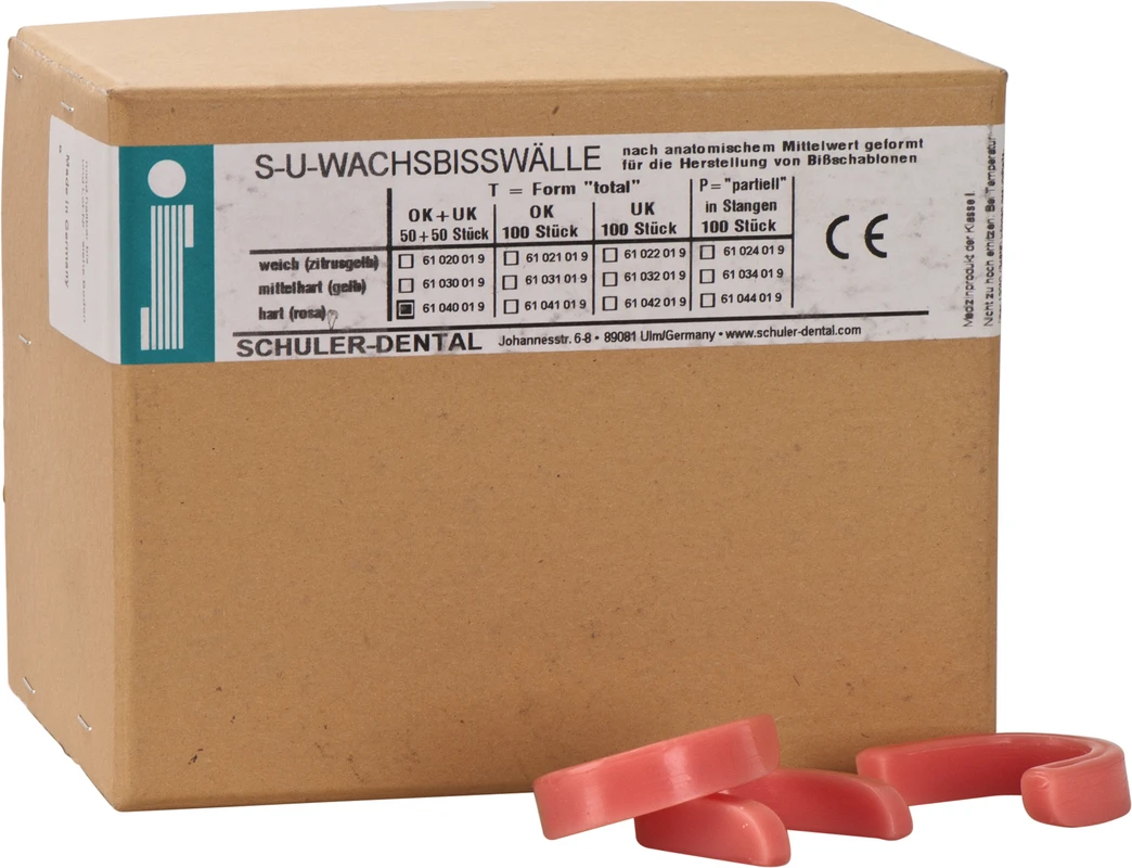 S-U-Wachsbisswälle Packung 2 x 50 Bögen rosa, (OK,UK), hart, Form T