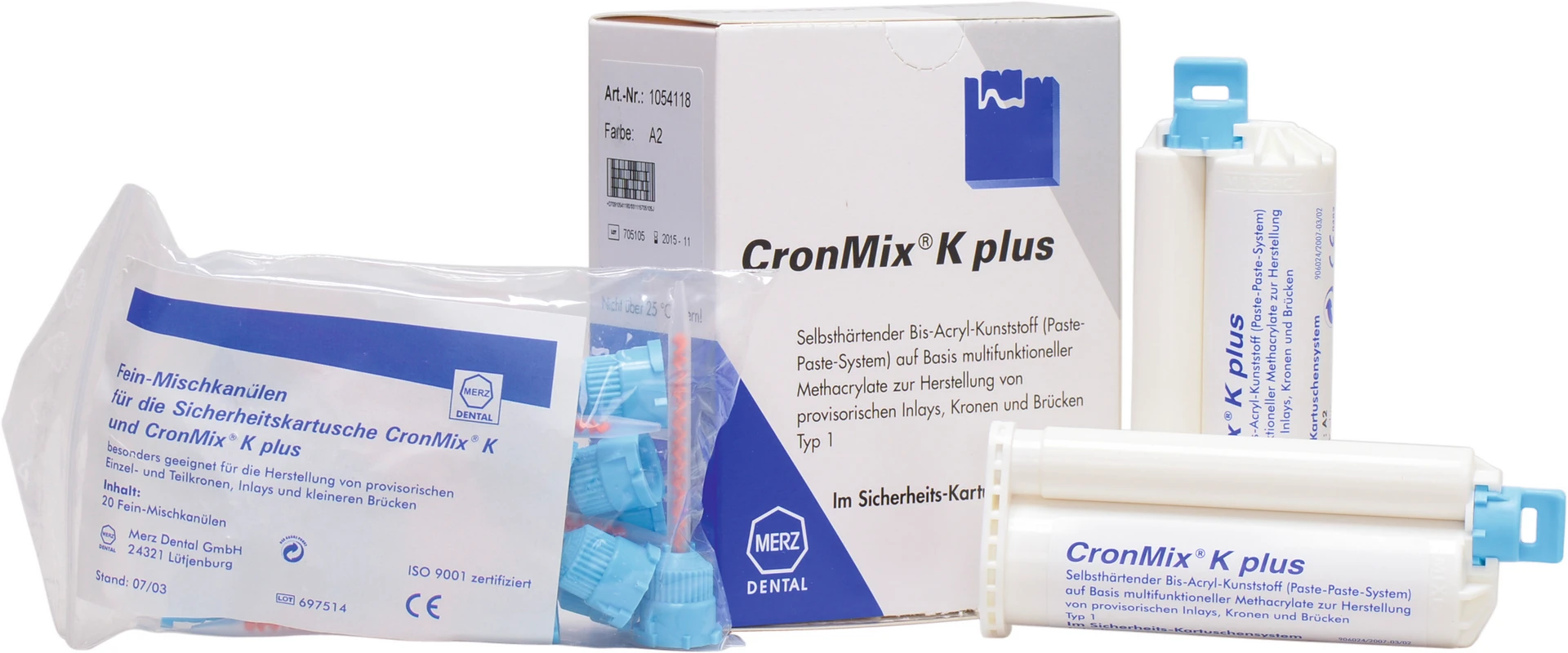 CronMix® K plus Packung 2 x 50 ml Doppelkartusche A2 4:1, 20 Feinmischkanülen tempofit® semi DETAX