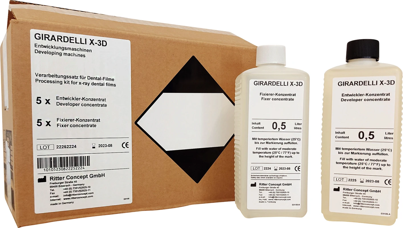 GIRARDELLI Entwickler Karton 5 x 500 ml Entwickler, 5 x 500 ml Fixierer für X-3D