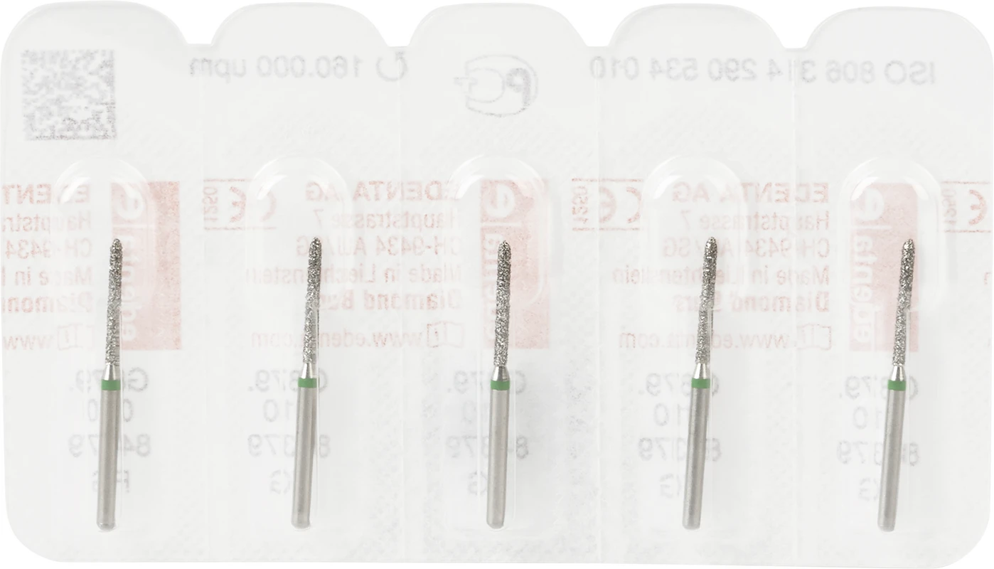 Diamanten 879 Packung 5 Stück grün grob, FG, Figur 290 Torpedo zylindrisch, 10 mm, ISO 010