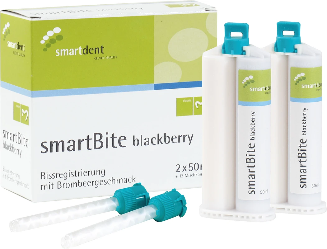 smartBite blackberry Packung 2 x 50 ml Doppelkartusche, 12 Mischkanülen, Blackberry, violett smartBite blackberry smartdent