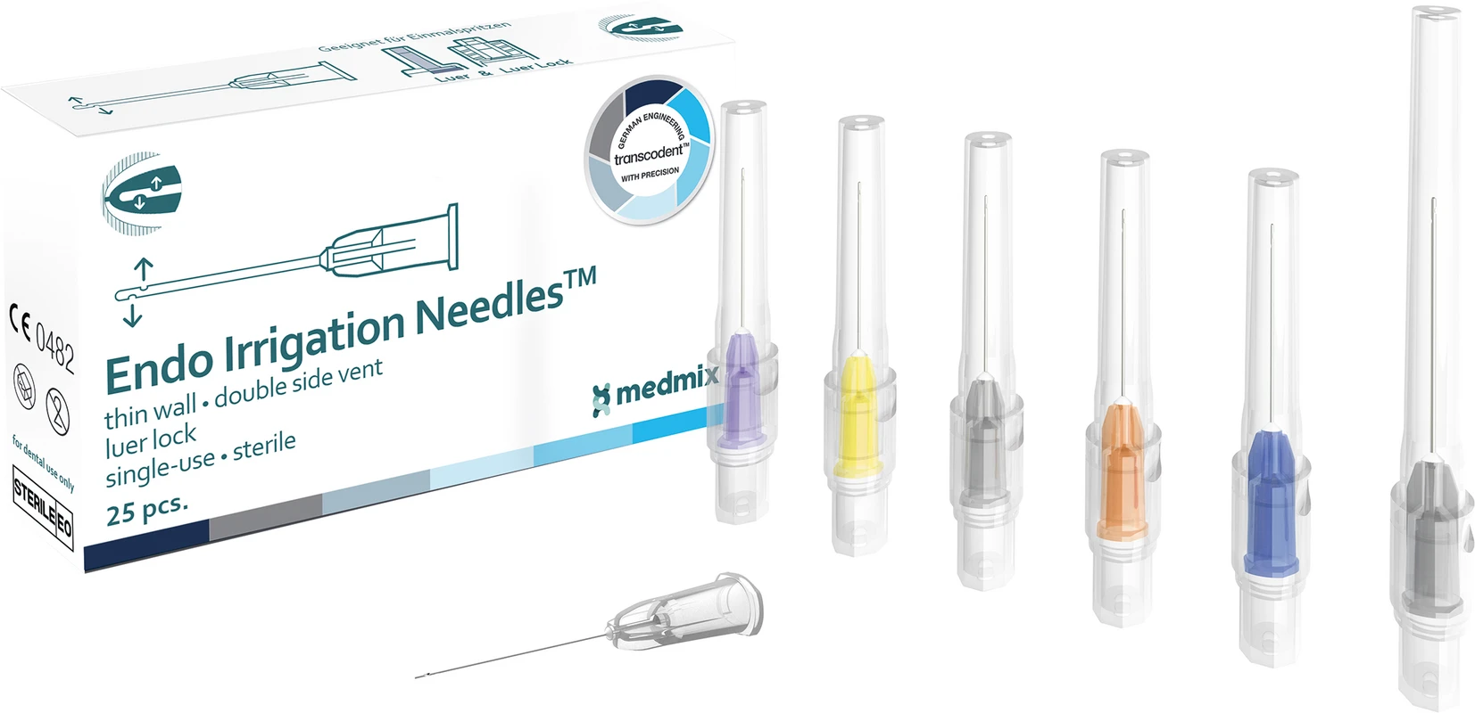 transcodent™ Endo Irrigation Needles Packung 25 Stück blau, 2 seitliche Öffnungen, G23 0,6 x 25 mm