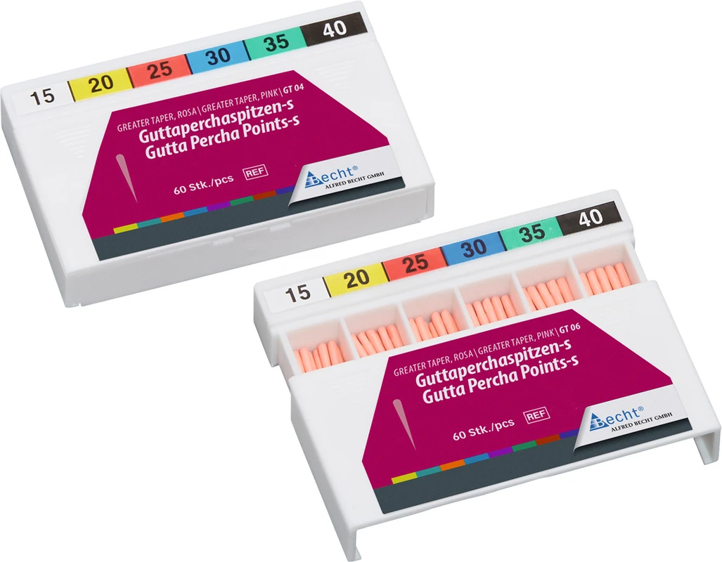 Guttaperchaspitzen rosa Greater Taper Packung 60 Stück Taper.04, ISO 025
