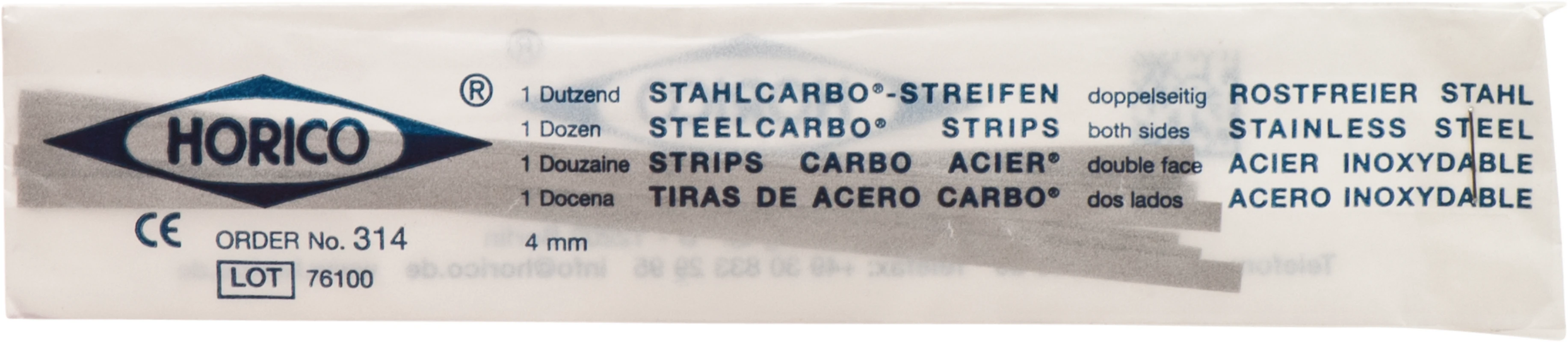 Stahlcarbo® Streifen Packung 12 Stück doppelseitig, 4 mm breit, Stärke 0,2 mm