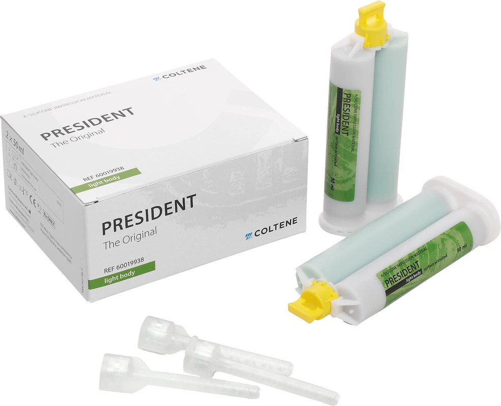 PRESIDENT The Original Packung 2 x 50 ml Doppelkartusche light body, 12 Universal Mixing Tips