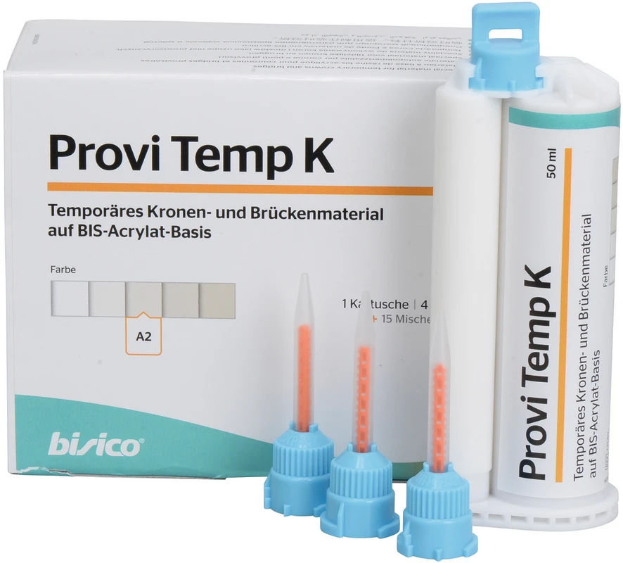 Provi Temp K Packung 50 ml Doppelkartusche A2, 15 Mischer hellblau 4:1