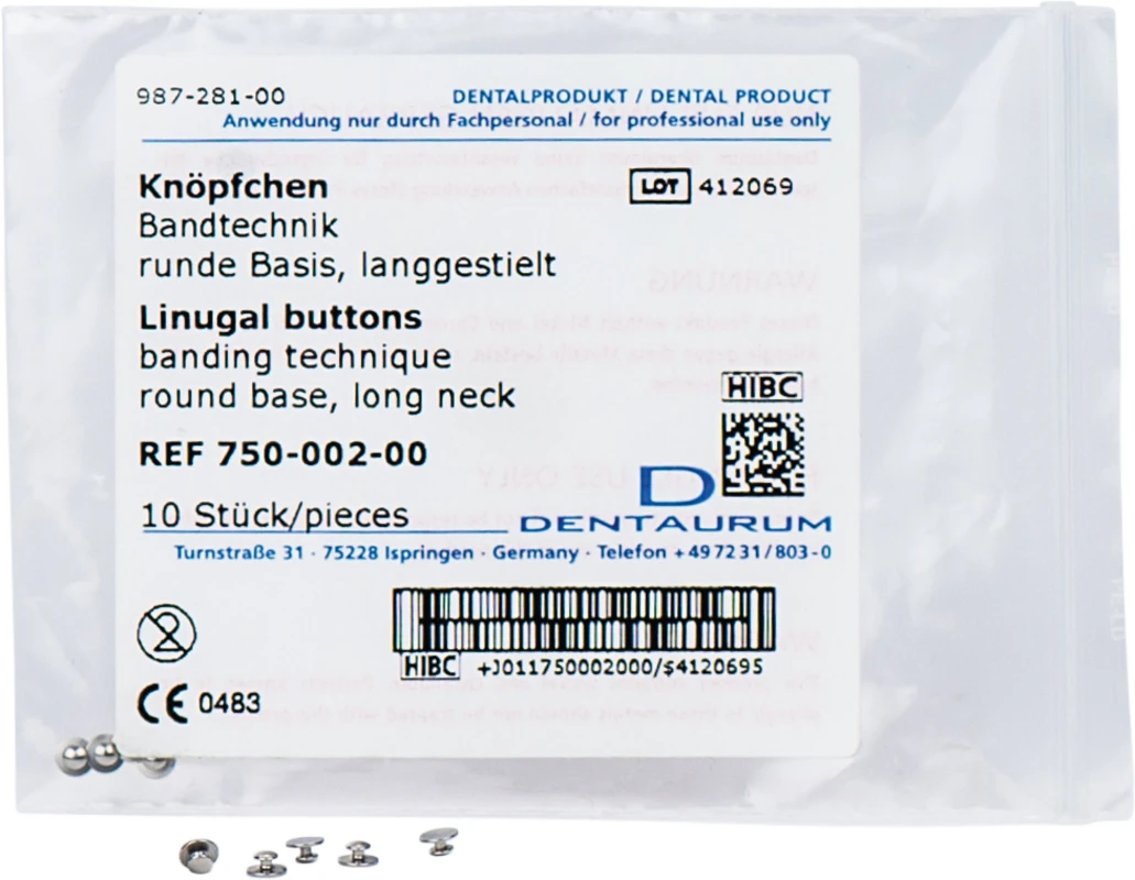 Bandtechnik Packung 10 Lingualknöpfchen flache Basis, für Schneidezähne Bandtechnik Dentaurum