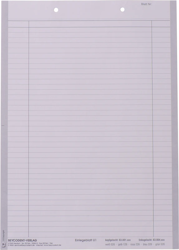 Einlegeblatt U1 Packung 1000 Stück