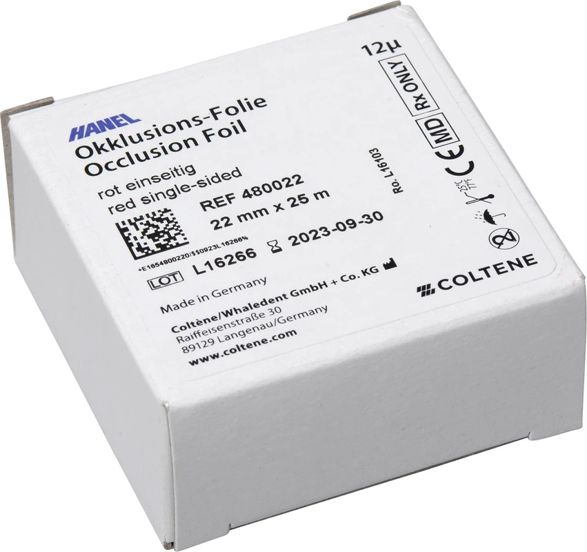 HANEL Occlusions-Folie, einseitig 12 µm Rolle 25 m rot, 22 mm breit