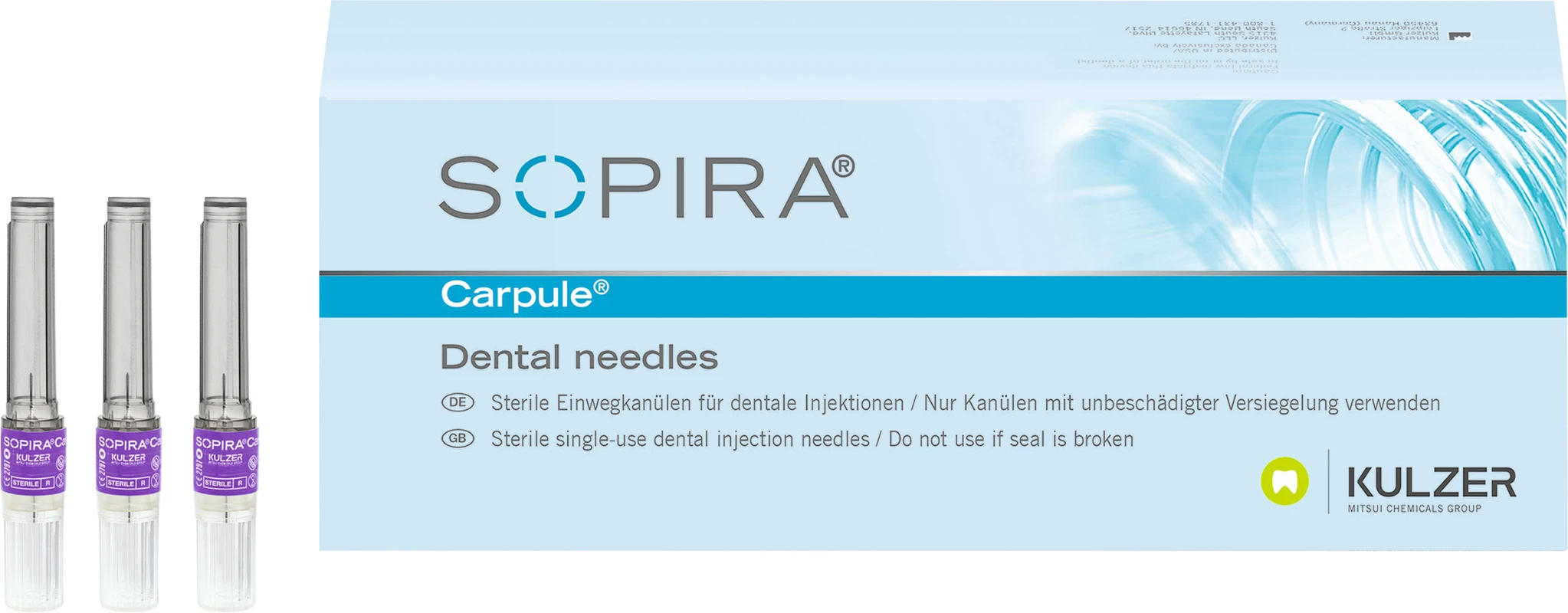SOPIRA® Carpule® Kanülen Refill Packung 100 Stück für 27G, 8 mm, langer Anschliff, violett, Typ Injektion Intraseptalisch