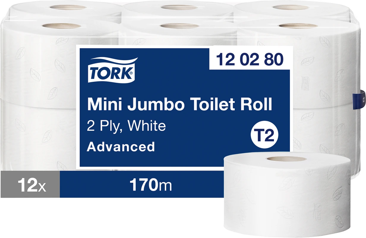 TORK® Mini Jumbo Toilettenpapier Packung 12 Stück Advanced, 2-lagig, weiß