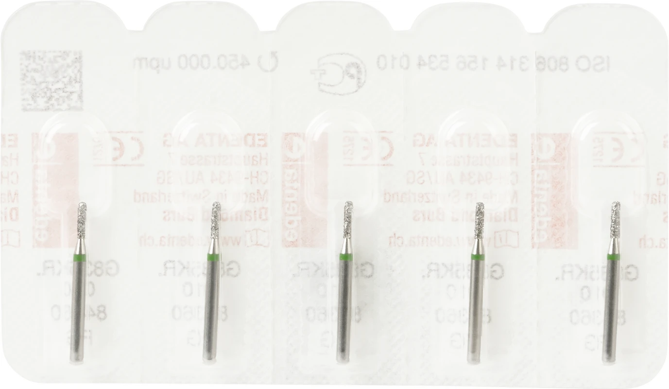 Diamanten 835KR Packung 5 Stück grün grob, FG, Figur 156 Zylinder Kante rund, 4 mm, ISO 010