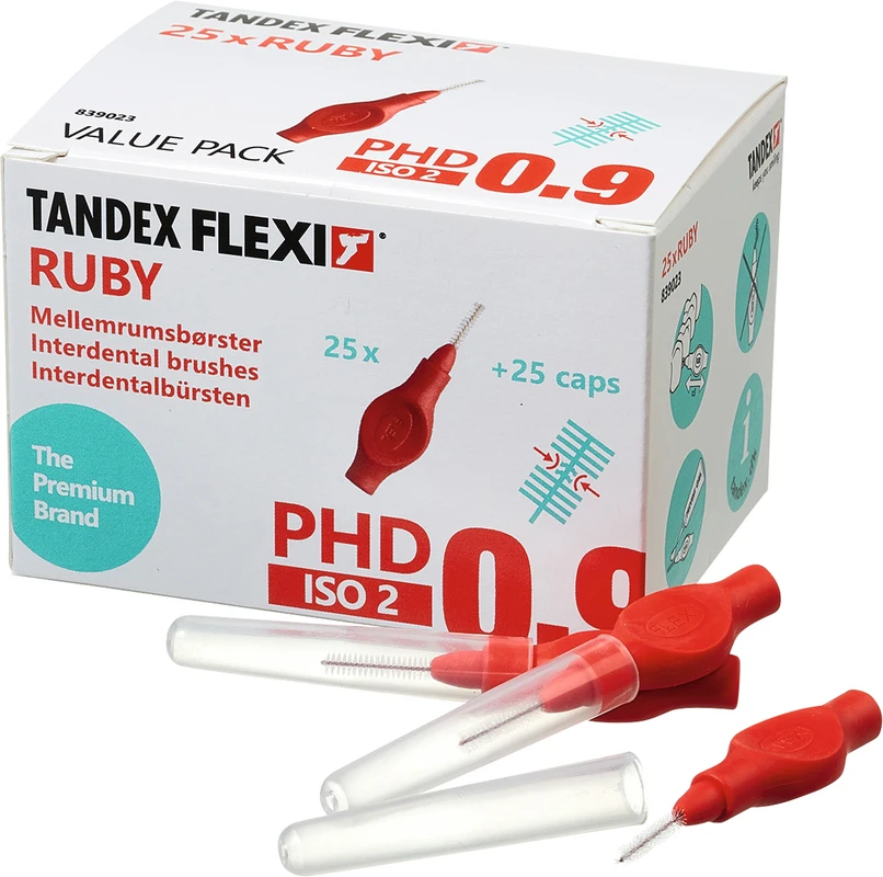 FLEXI® Interdentalbürsten PHD Value Pack 25 Stück ruby, PHD 0.9 (Ø 0,5 mm), ISO 2