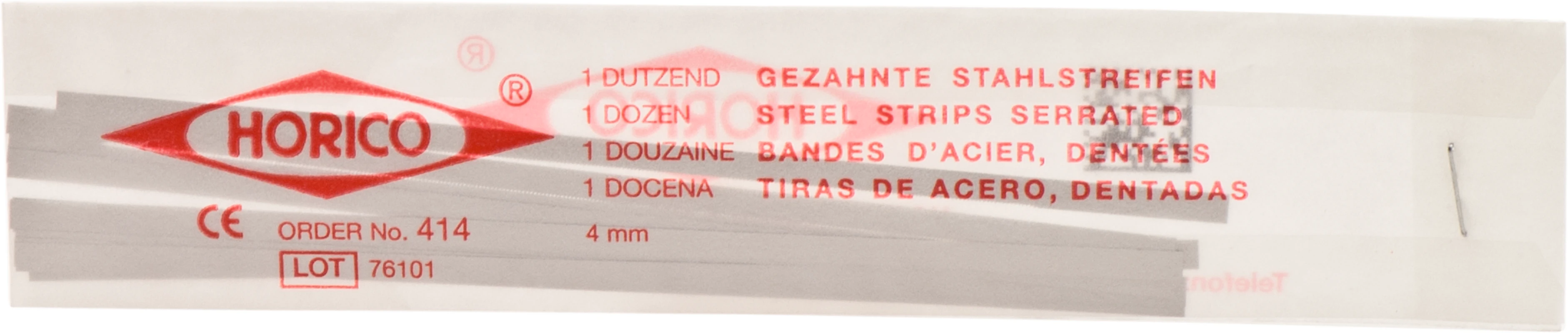 Einseitig gezahnte Stahlstreifen Packung 12 Stück 4 mm breit, Stärke 0,05 mm