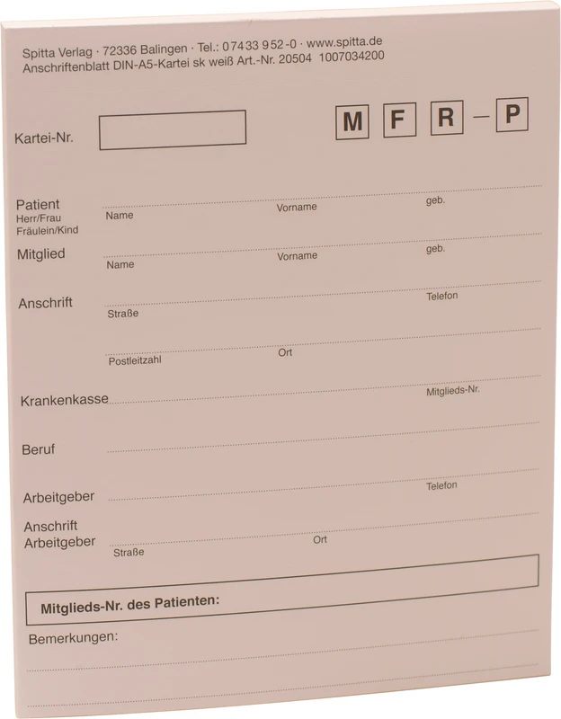 Anschriftenblatt für DIN A5-Karteikarte Stück 50 Blatt weiß