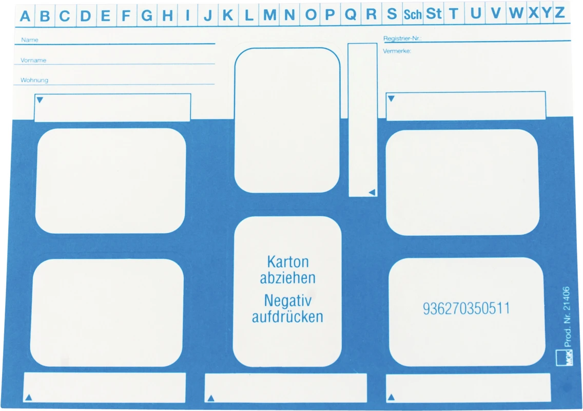 Dentalfilmkarten - selbstklebend Packung 100 Stück Format DIN A6 quer für 6 Zahnfilme hellblau