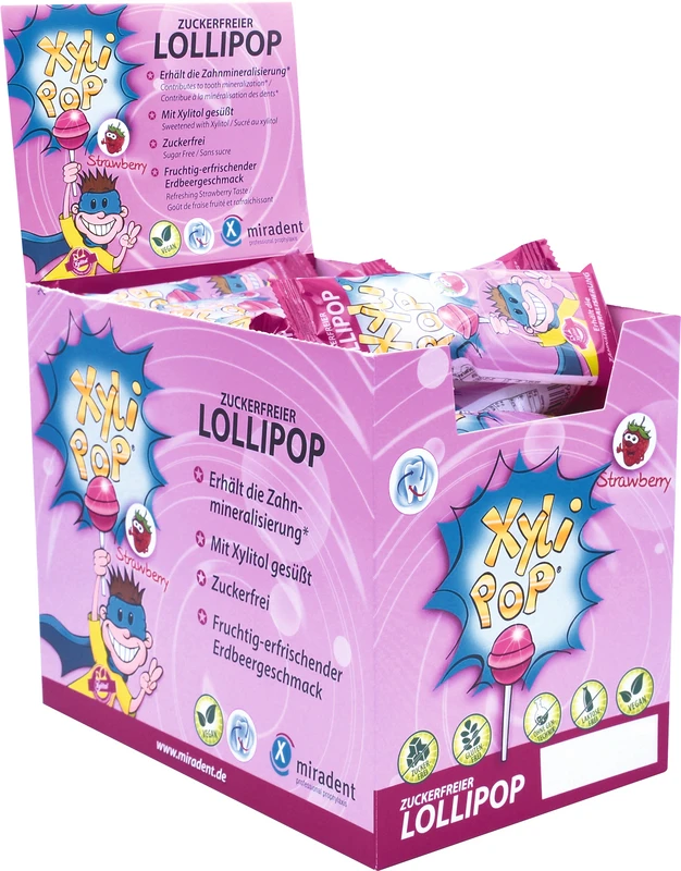 XyliPOP® Lollipop Box 50 x 6 g Stück Erdbeere