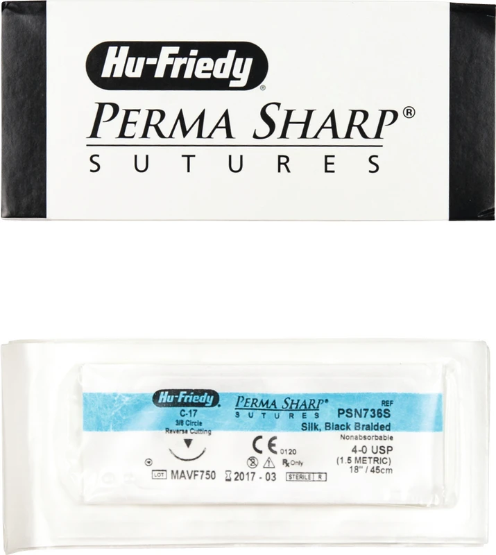 Perma Sharp™ Seide Packung 12 Stück schwarz, 45 cm, 4-0, C-17, 3/8 Kreis, schneidend, Rückstich, 12 mm, USP 4/0