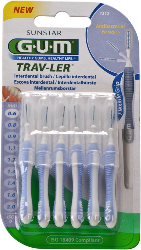 GUM® TRAV-LER® Interdentalbürsten Blisterpackung 6 Stück Kerze, hellblau, Ø 0,6 mm