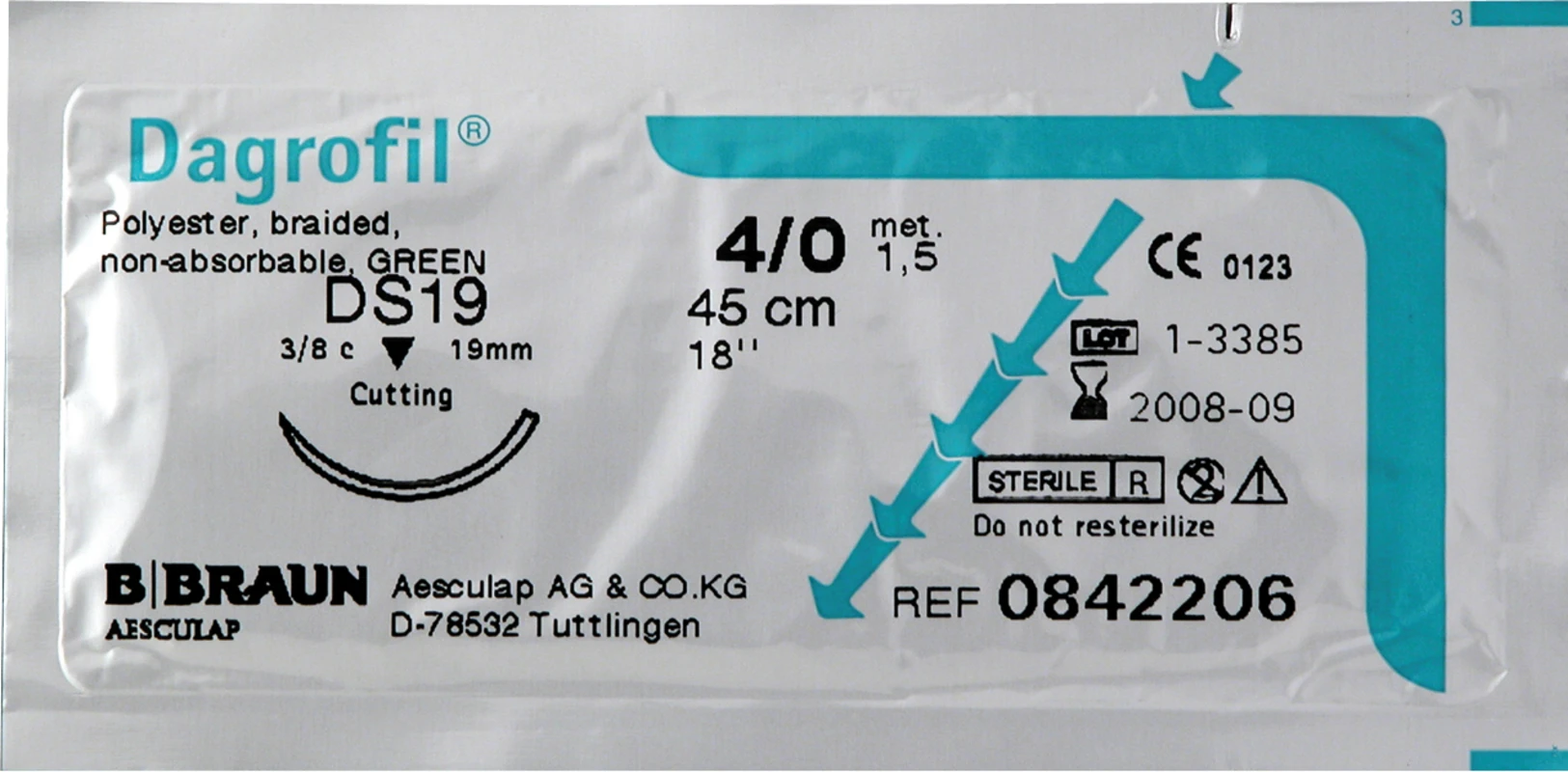 Dagrofil® Packung 12 Stück grün, 45 cm, GR19, gerade, Rundkörper, 19 mm, USP4/0