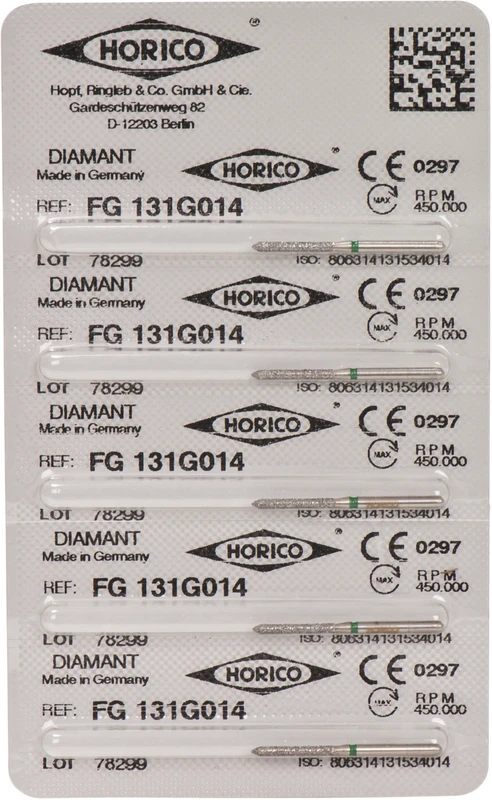 Diamantschleifer 131 Packung 5 Stück grün grob, FG, Figur 131, 10 mm, ISO 014