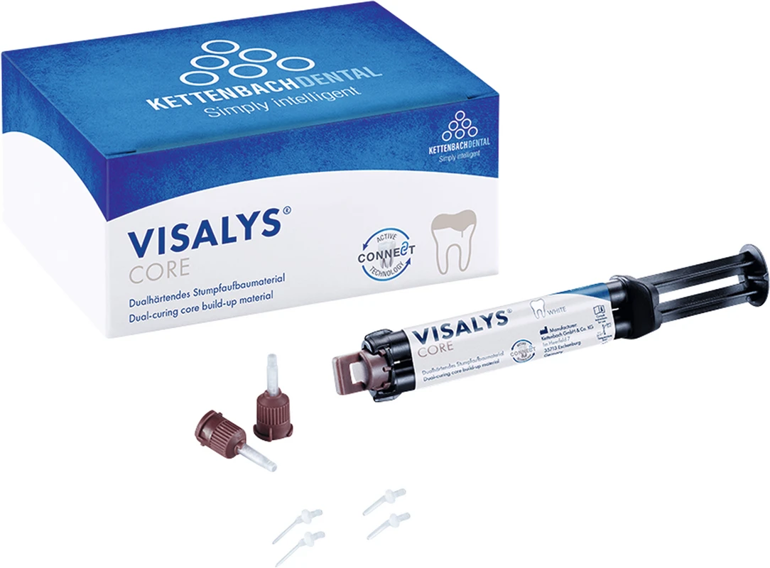 Visalys® Core Intro pack 9 g (5 ml) Spritze weiß, 10 Mischkanülen, 5 Intraoral Tips, 5 Endo Tips
