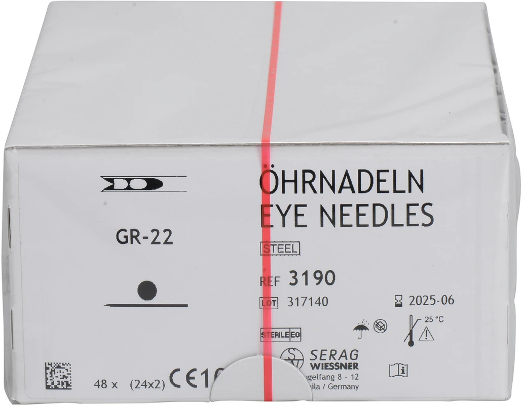 Federöhrnadeln Packung 24 Stück x 2 Nadeln GR-22, gerade Rundkörpernadel, 22 mm