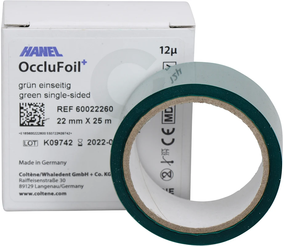 HANEL OccluFoil+, einseitig 12µ Rolle 25 m grün, 22 mm breit, PET