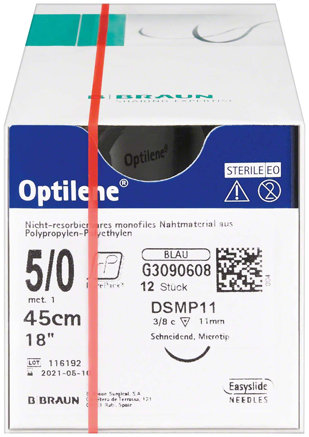 Optilene® Packung 12 Stück 45 cm, USP 5/0, DSMP11 Optilene® B. Braun