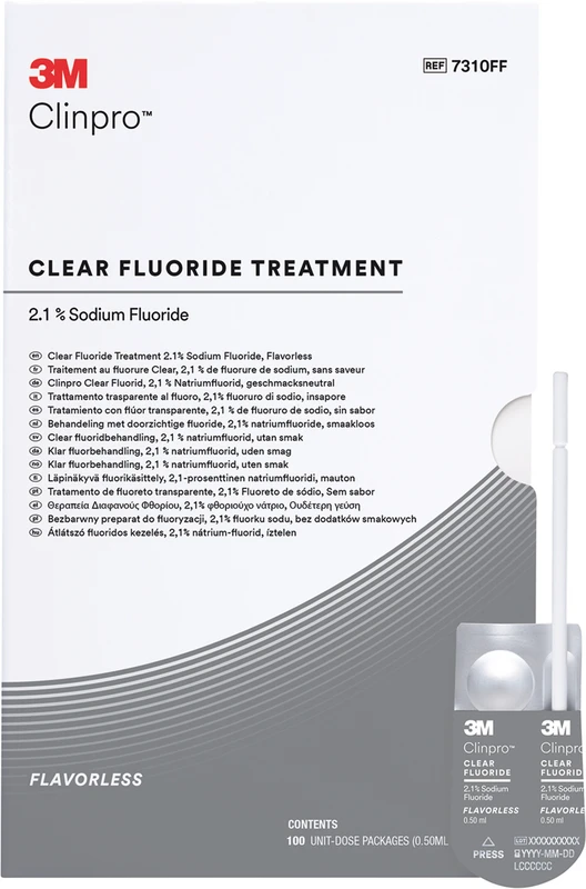 Clinpro™ Clear Fluorid Packung 100 x 0,5 ml Single Dose ohne Geschmack, Zubehör