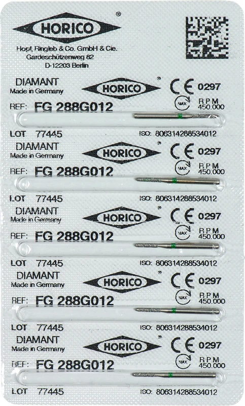 Diamantschleifer 288 Packung 5 Stück grün grob, FG, Figur 288, 6 mm, ISO 012
