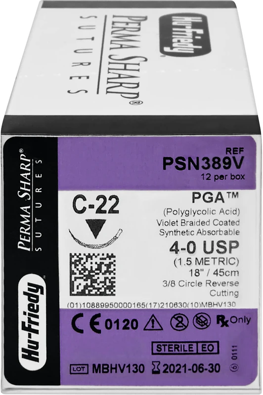 Perma Sharp™ PGA Packung 12 Stück violett, 45 cm, C-22, 3/8 Kreis, schneidend, Rückstich, 16,2 mm, USP 4/0