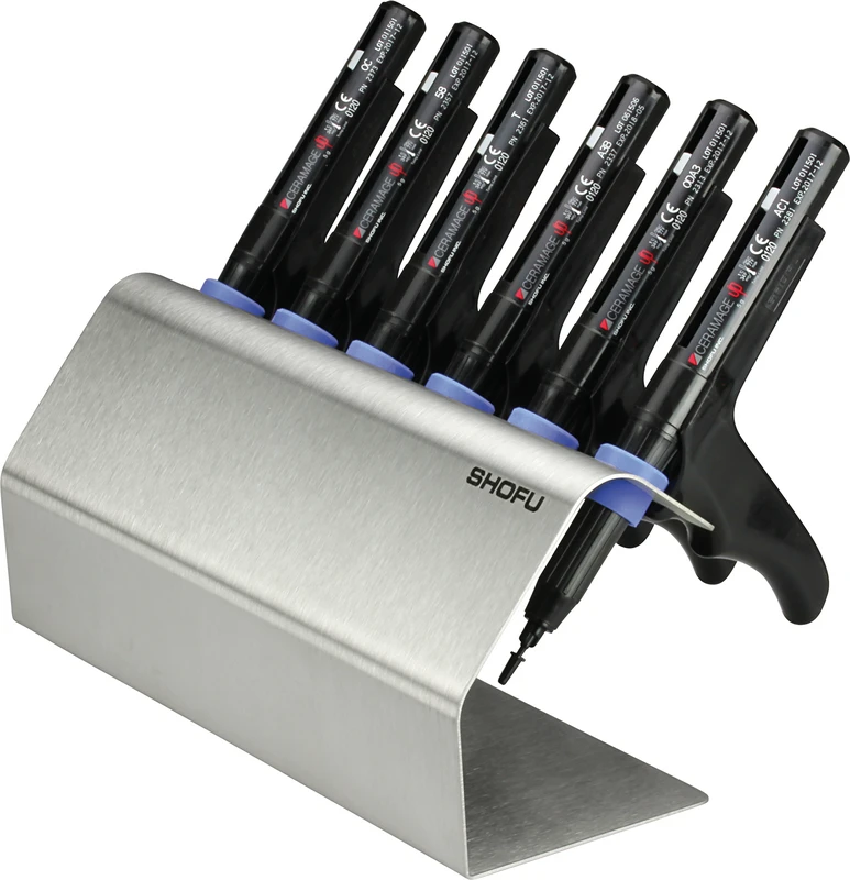 CERAMAGE Stand UP Stück Ständer mit Teflonführungen für 6 Dispenserspritzen, Edelstahl, (B x H x T) 240 x 100 x 80 mm