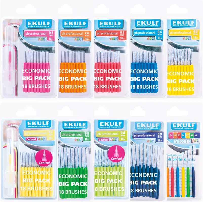 EKULF Interdentalbürsten ph professional Packung 12 Stück sortiert mit 1 Halter