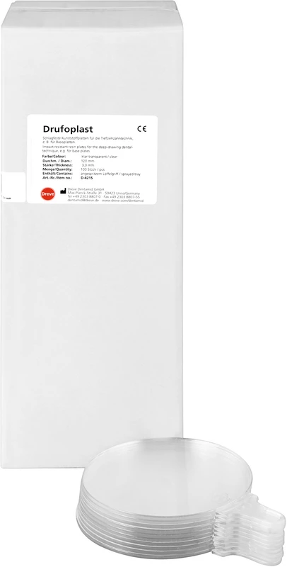 DRUFOPLAST Packung 100 Tiefziehfolien, klar transparent Ø 120 mm, Stärke 3 mm DRUFOPLAST Dreve Dentamid