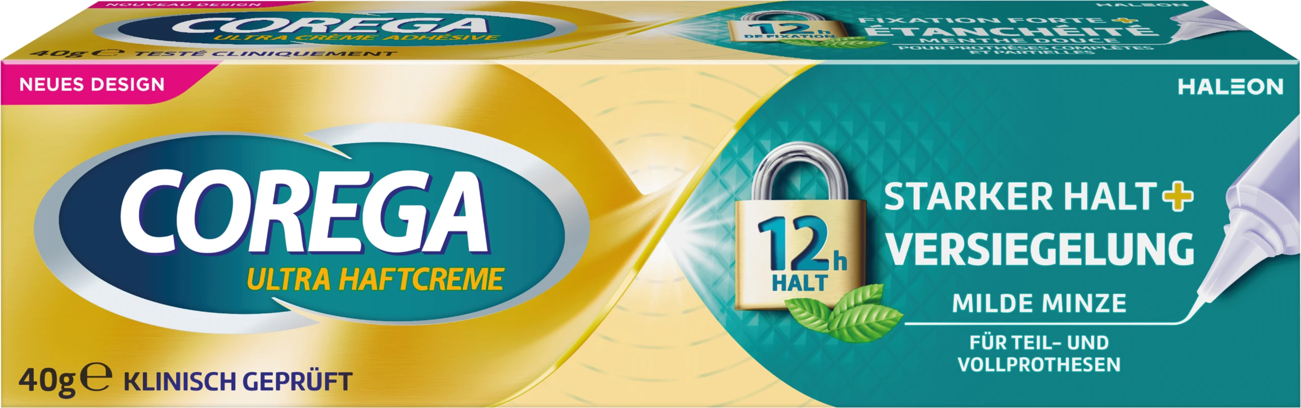 Corega Ultra Haftcreme Tube 40 g Starker Halt + Versiegelung, milder Minzgeschmack
