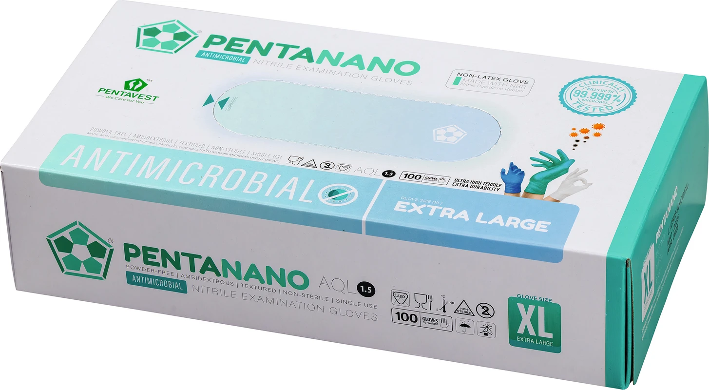 Pentanano Antimicrobial Nitril Packung 100 Stück puderfrei unsteril, Größe XL