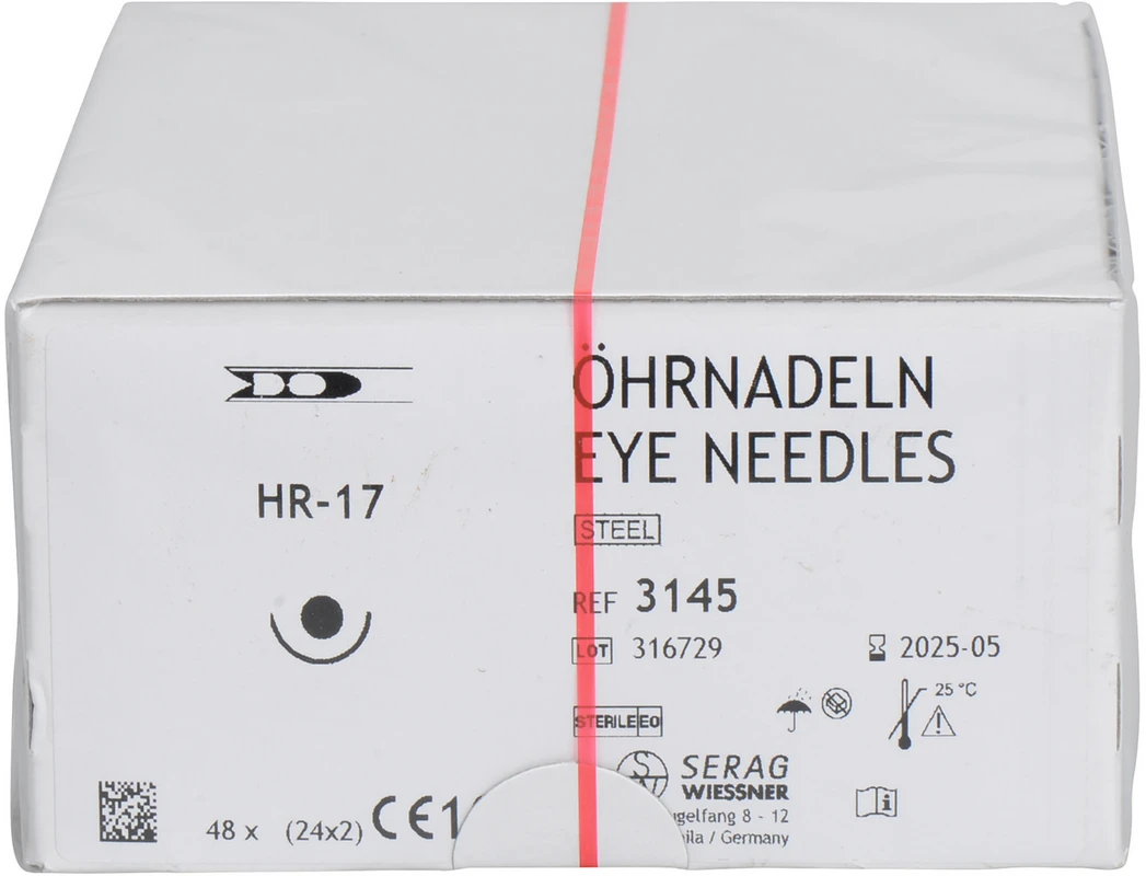 Federöhrnadeln Packung 24 Stück x 2 Nadeln HR-17, 1/2 Kreis, Rundkörpernadel, 17 mm