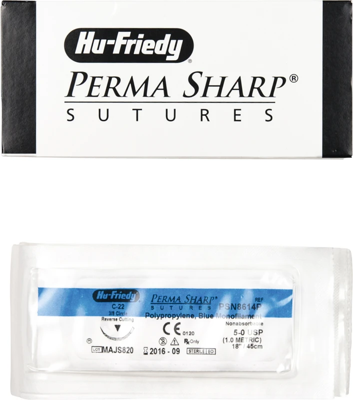 Perma Sharp™ Polypropylen Packung 12 Stück blau, 45 cm, C-22, 3/8 Kreis, schneidend, Rückstich, 16,2 mm, USP 5/0