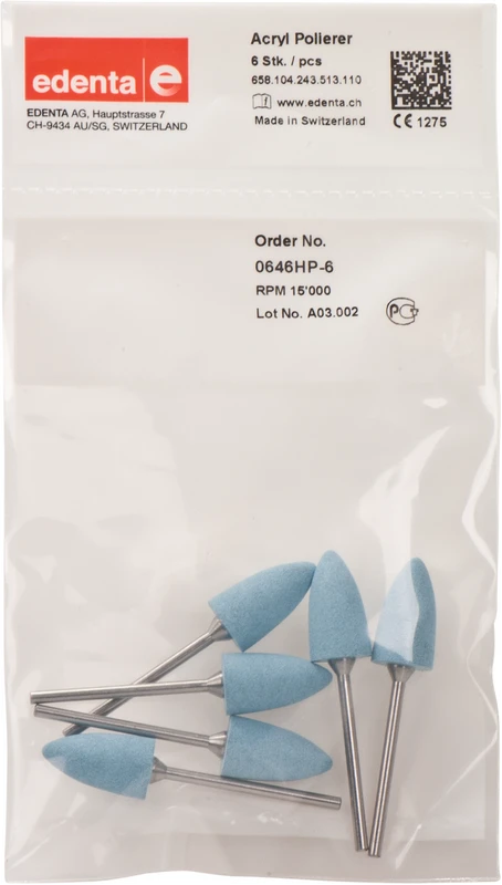 Acrylic Polisher Packung 6 Stück hellblau, HP, Figur 243, 19,5 mm, ISO 110