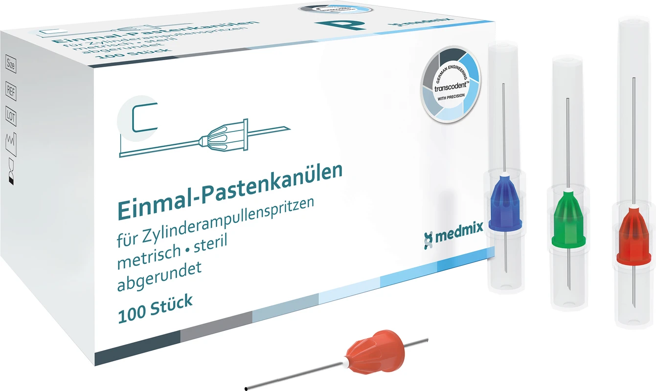 transcodent™ Einmal-Pastenkanülen Packung 100 Stück blau, 0,6 x 23 mm
