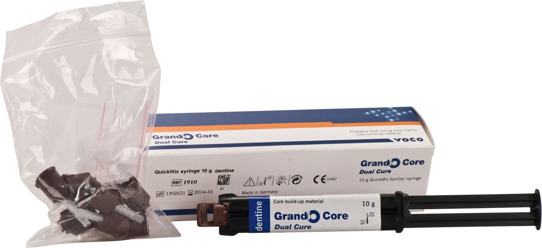 Grandio Core Dual Cure Packung 10 g QuickMix Spritze dentin, Mischkanülen Typ 11, Aufsätze Typ 4