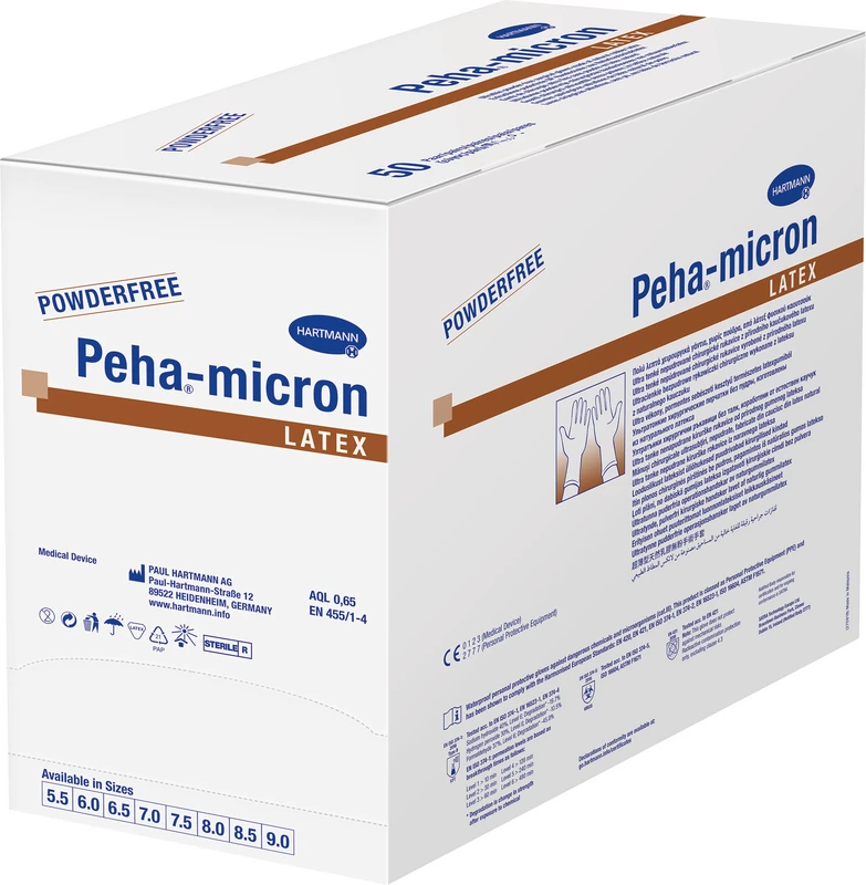 Peha®-micron latex Packung 50 Paar puderfrei, braun, Größe 6,5