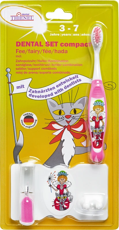 Dental Set compact Packung Fee (1 Zahnbürste, 1 Zahnbürstenhalter mit Zahnputzuhr) pink