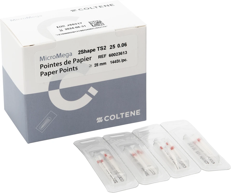 2Shape Paper Points Packung 144 Stück TS2, CP, Taper .06, ISO 025