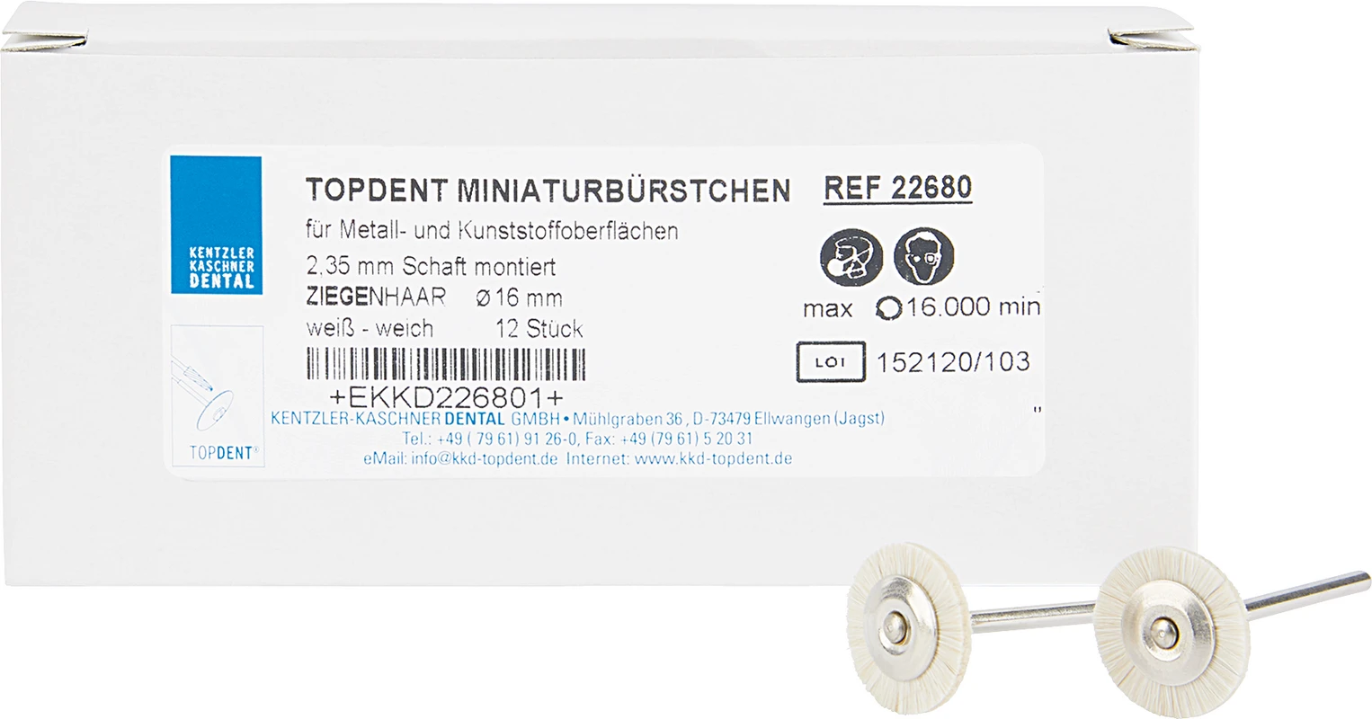 TOPDENT Ziegenhaarbürste Packung 12 Stück weiß weich, Ø 16 mm
