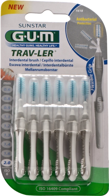 GUM® TRAV-LER® Interdentalbürsten Blisterpackung 6 Stück Kerze, grau, Ø 2 mm